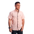 Camisa social masculina de tricoline manga curta com detalhe na frente, salmão