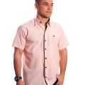 Camisa social masculina de tricoline manga curta com detalhe na frente, salmão