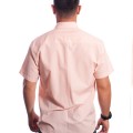 Camisa social masculina de tricoline manga curta com detalhe na frente, salmão