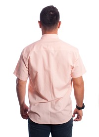 Camisa social masculina de tricoline manga curta com detalhe na frente, salmão