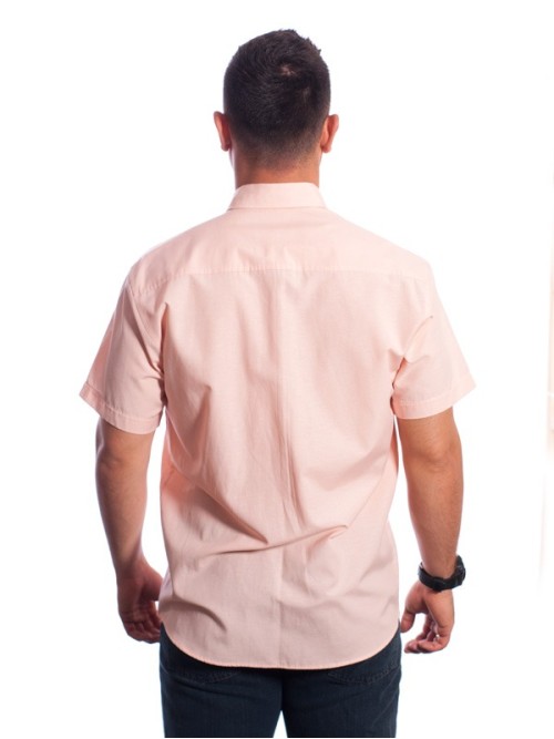 Camisa social masculina de tricoline manga curta com detalhe na frente, salmão