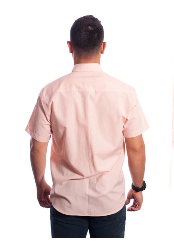 Camisa social masculina de tricoline manga curta com detalhe na frente, salmão
