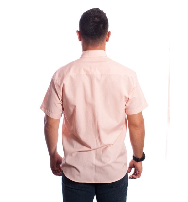 Camisa social masculina de tricoline manga curta com detalhe na frente, salmão