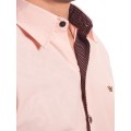 Camisa social masculina de tricoline manga curta com detalhe na frente, salmão