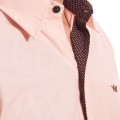 Camisa social masculina de tricoline manga curta com detalhe na frente, salmão