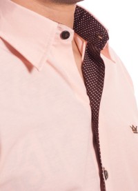 Camisa social masculina de tricoline manga curta com detalhe na frente, salmão
