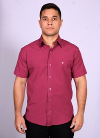 Camisa pink de manga curta em tricoline com detalhe