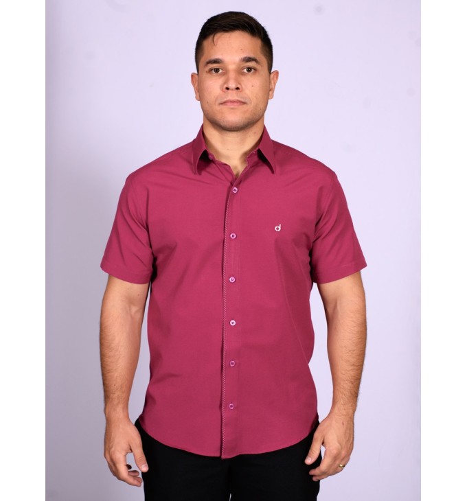 Camisa pink de manga curta em tricoline com detalhe Camisa pink de manga curta em tricoline com detalhe