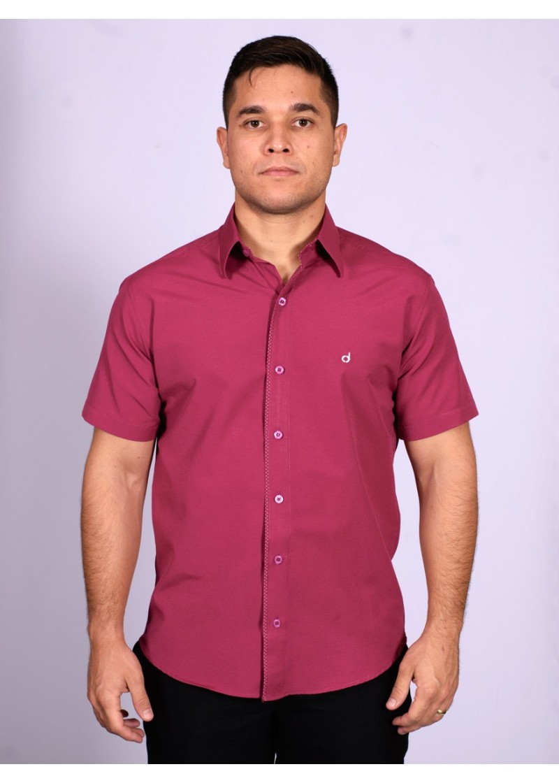 Camisa pink de manga curta em tricoline com detalhe