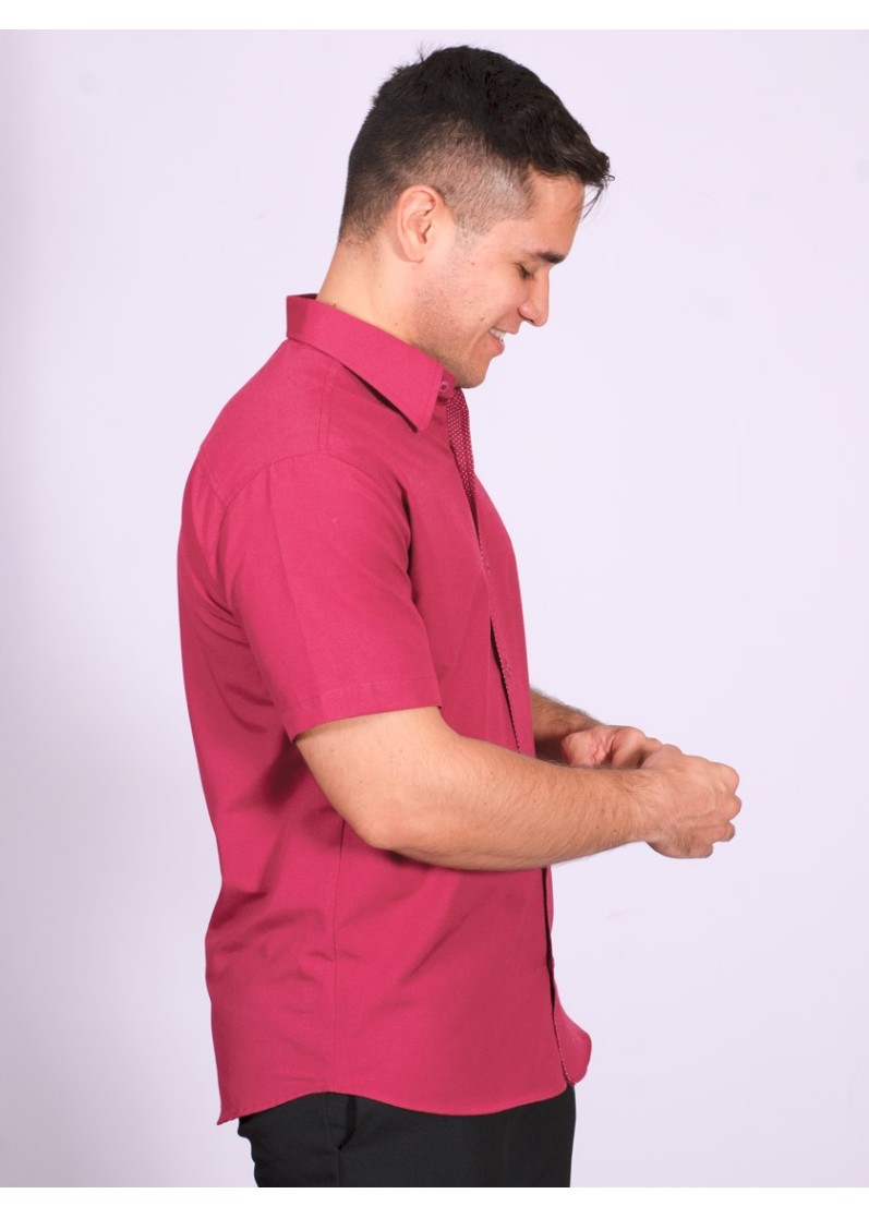 Camisa pink de manga curta em tricoline com detalhe