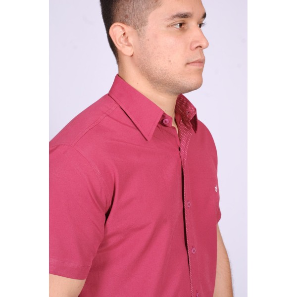 Camisa pink de manga curta em tricoline com detalhe