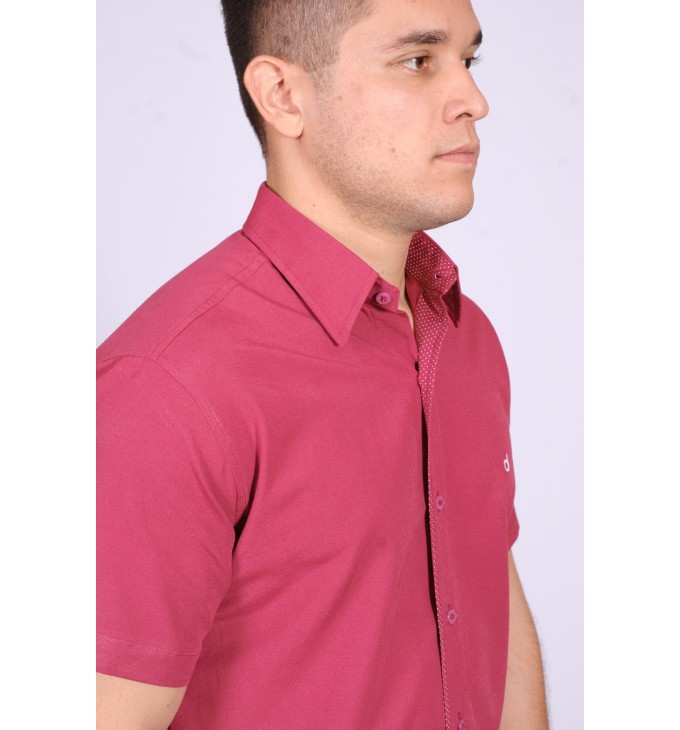 Camisa pink de manga curta em tricoline com detalhe Camisa pink de manga curta em tricoline com detalhe