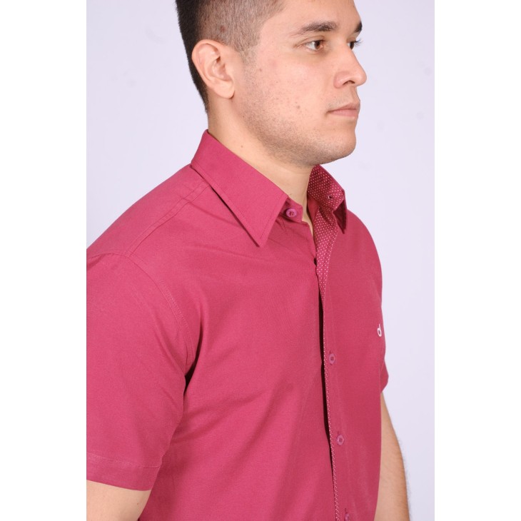 Camisa pink de manga curta em tricoline com detalhe