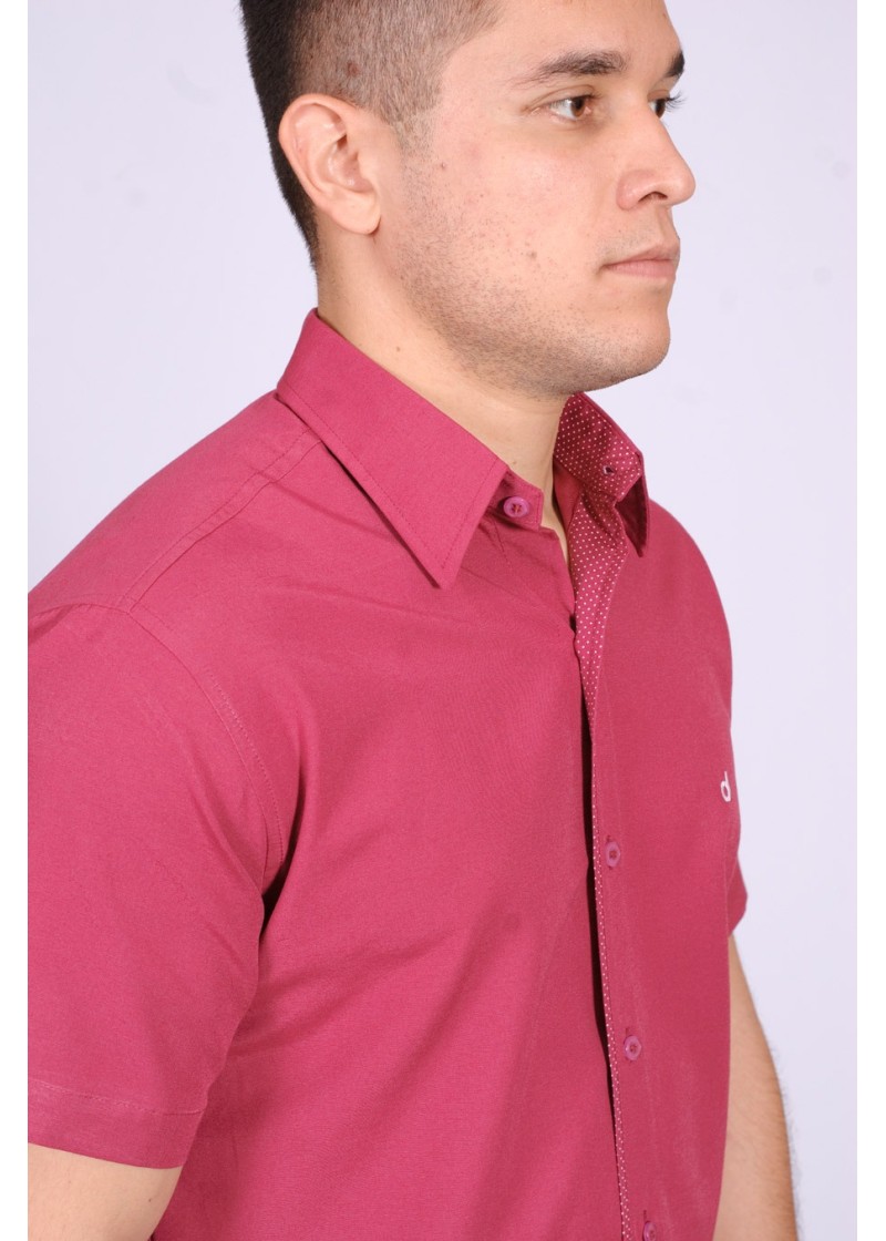 Camisa pink de manga curta em tricoline com detalhe