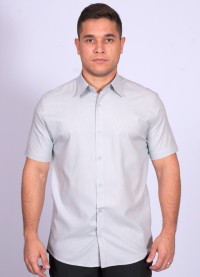 Camisa manga curta de linho misto cinza