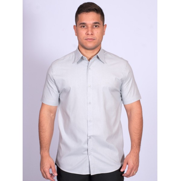Camisa manga curta de linho misto cinza