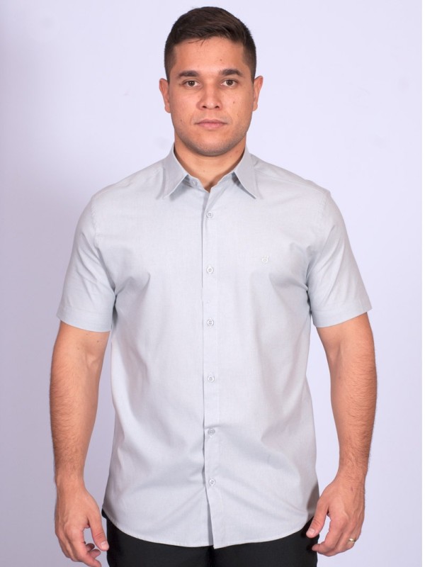 Camisa manga curta de linho misto cinza Camisa manga curta de linho misto cinza