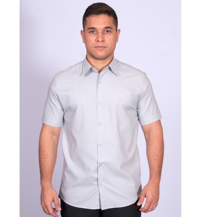 Camisa manga curta de linho misto cinza Camisa manga curta de linho misto cinza