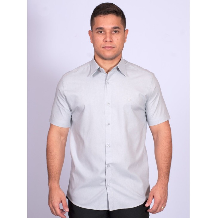 Camisa manga curta de linho misto cinza