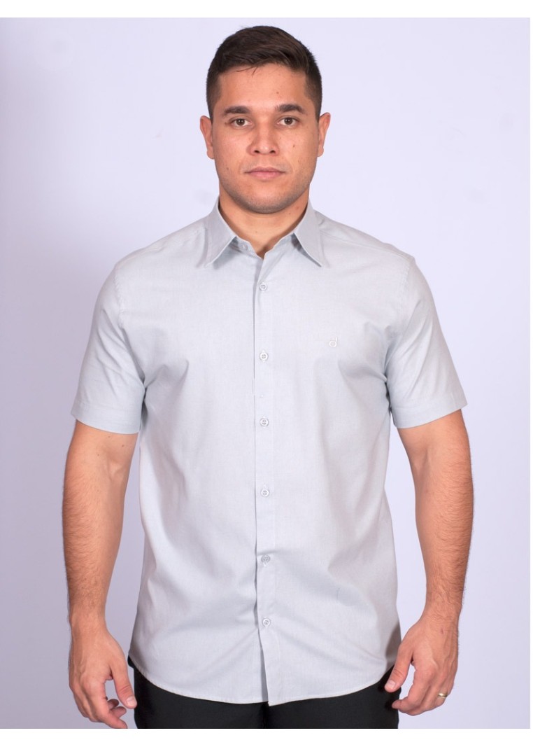 Camisa manga curta de linho misto cinza