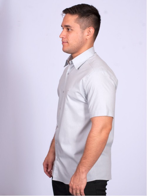 Camisa manga curta de linho misto cinza Camisa manga curta de linho misto cinza