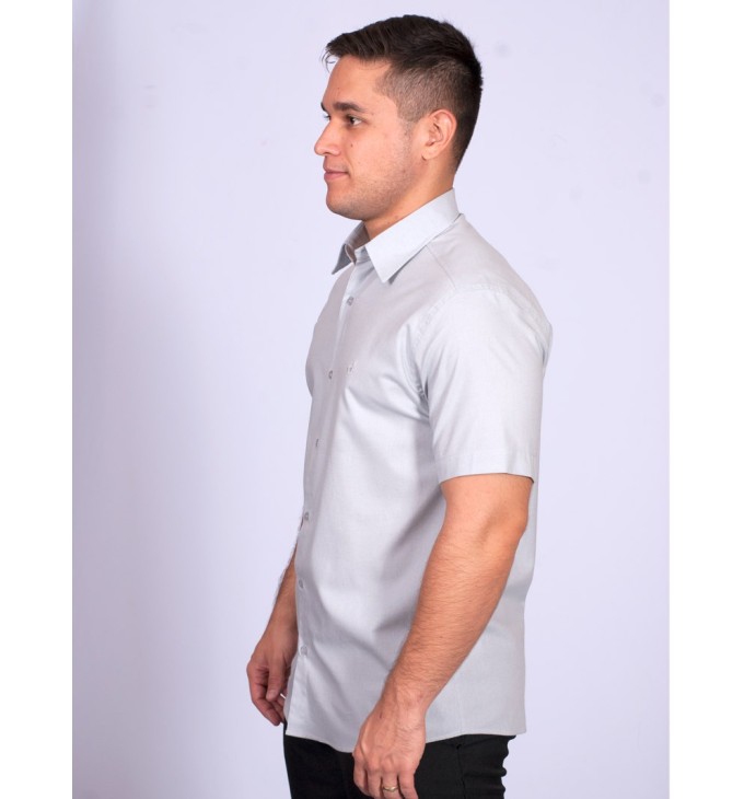 Camisa manga curta de linho misto cinza Camisa manga curta de linho misto cinza