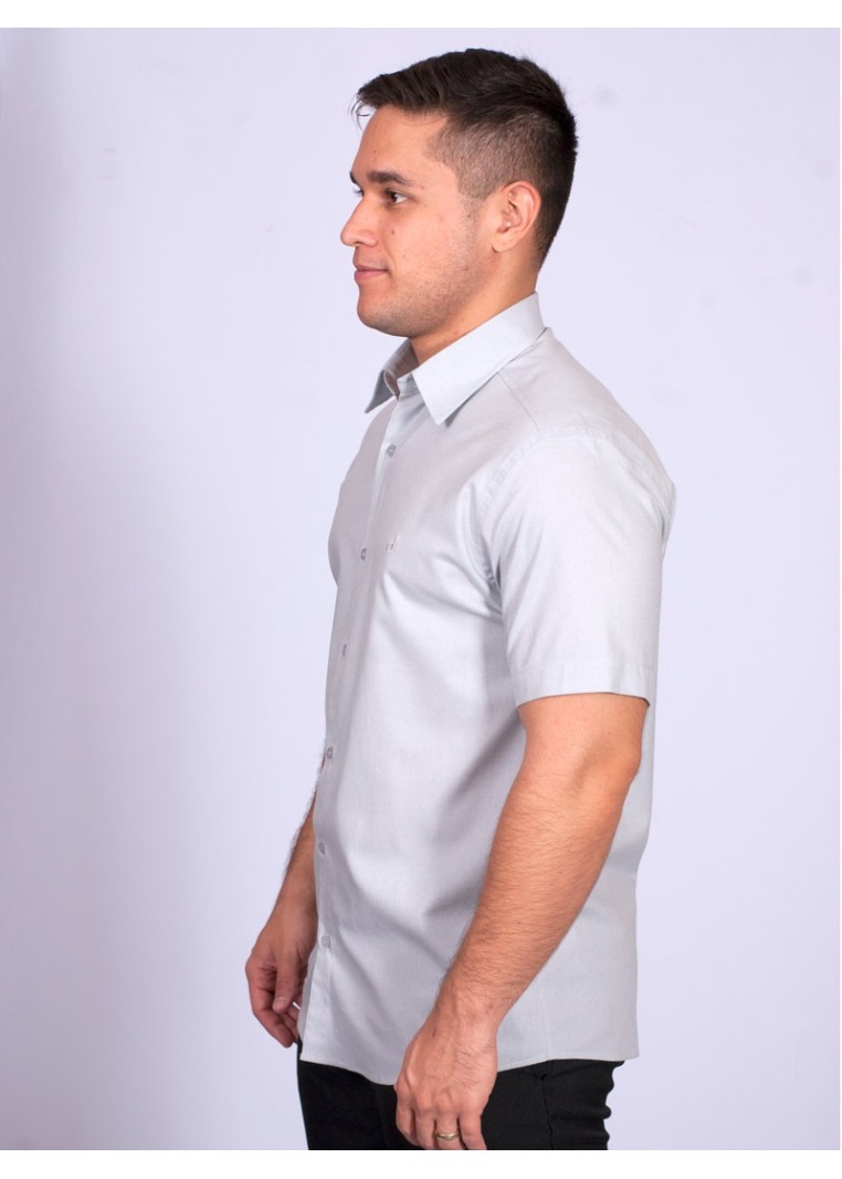 Camisa manga curta de linho misto cinza