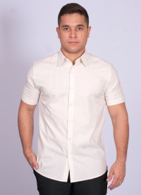Camisa manga curta de linho misto amarelo