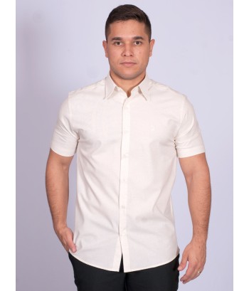 Camisa manga curta de linho misto amarelo