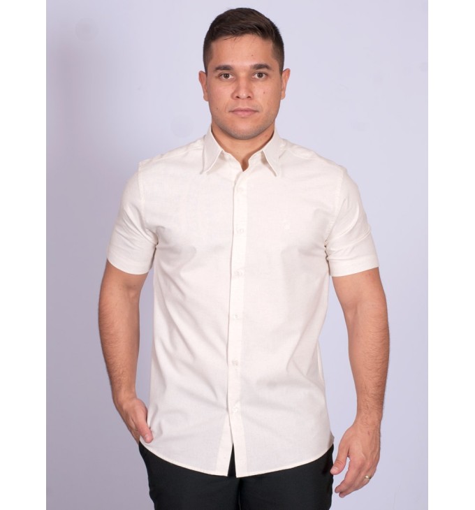 Camisa manga curta de linho misto amarelo Camisa manga curta de linho misto amarelo