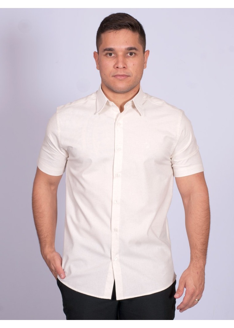 Camisa manga curta de linho misto amarelo