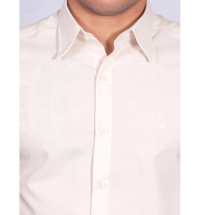 Camisa manga curta de linho misto amarelo Camisa manga curta de linho misto amarelo