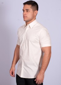 Camisa manga curta de linho misto amarelo