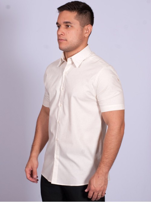 Camisa manga curta de linho misto amarelo Camisa manga curta de linho misto amarelo