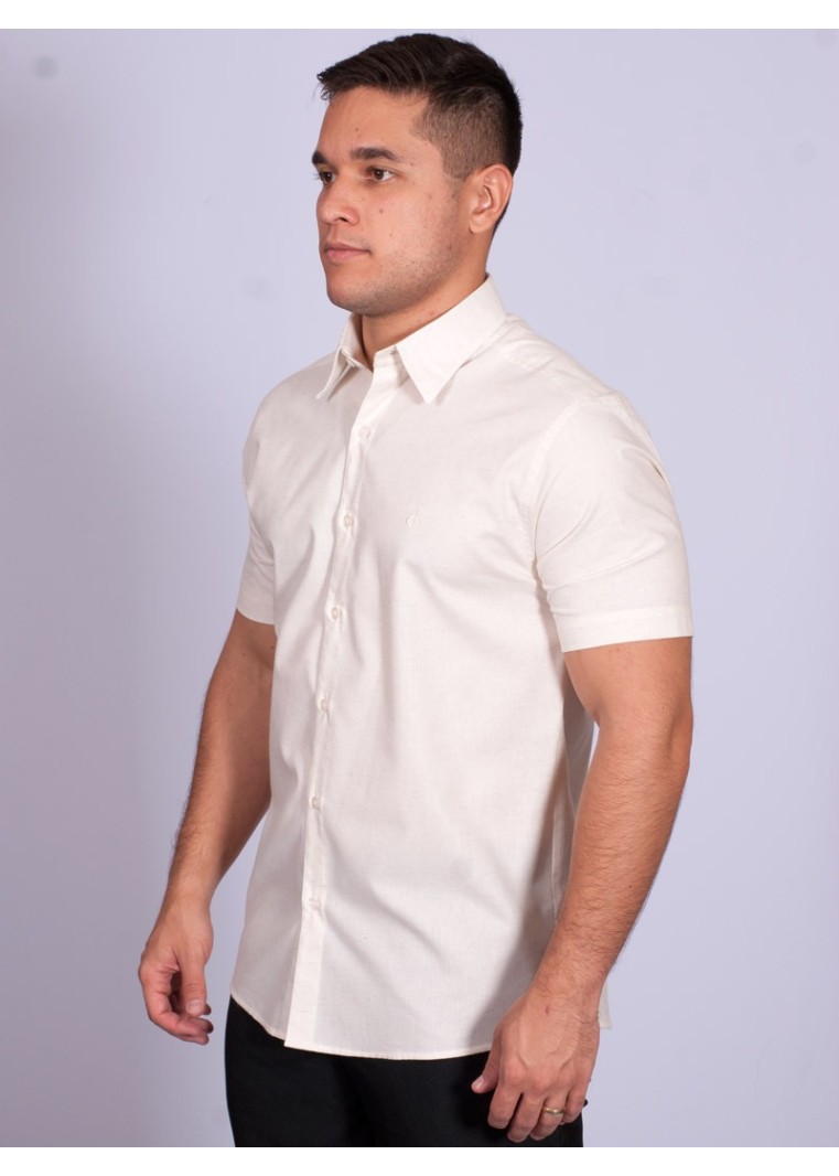 Camisa manga curta de linho misto amarelo