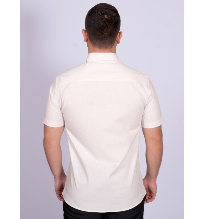 Camisa manga curta de linho misto amarelo Camisa manga curta de linho misto amarelo