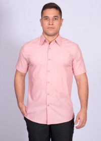 Camisa manga curta de linho misto nude
