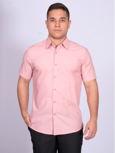 Camisa manga curta de linho misto nude