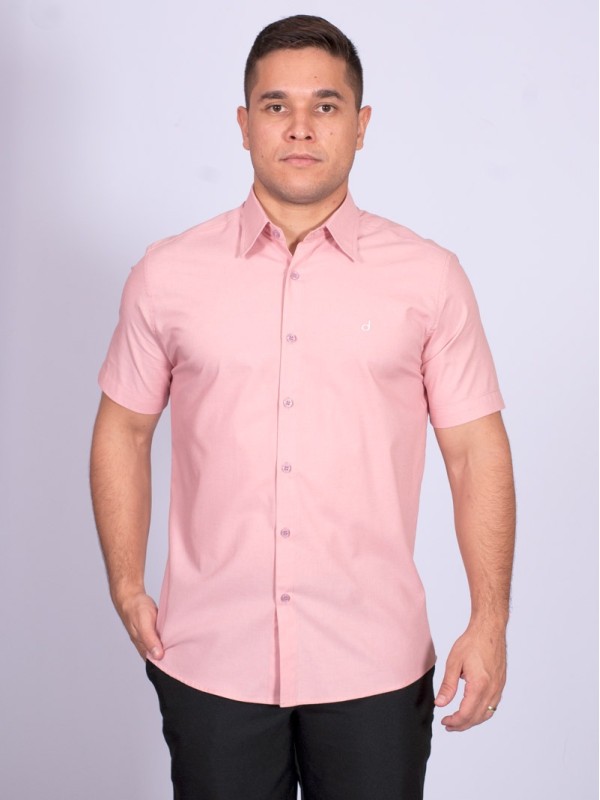 Camisa manga curta de linho misto nude Camisa manga curta de linho misto nude