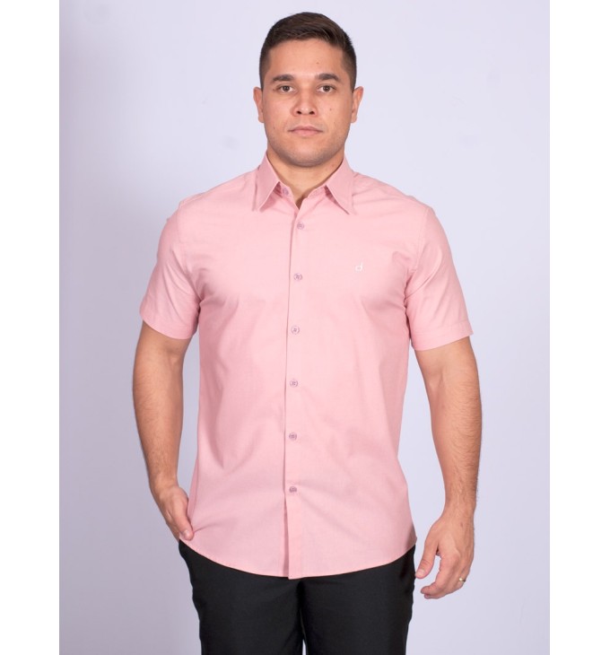 Camisa manga curta de linho misto nude