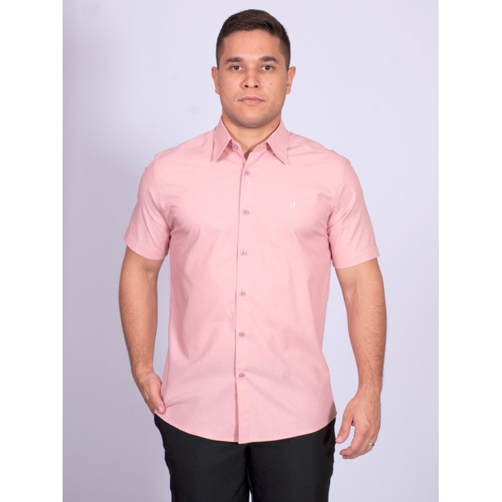 Camisa manga curta de linho misto nude