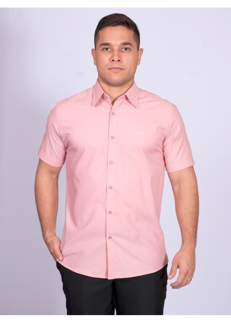 Camisa manga curta de linho misto nude