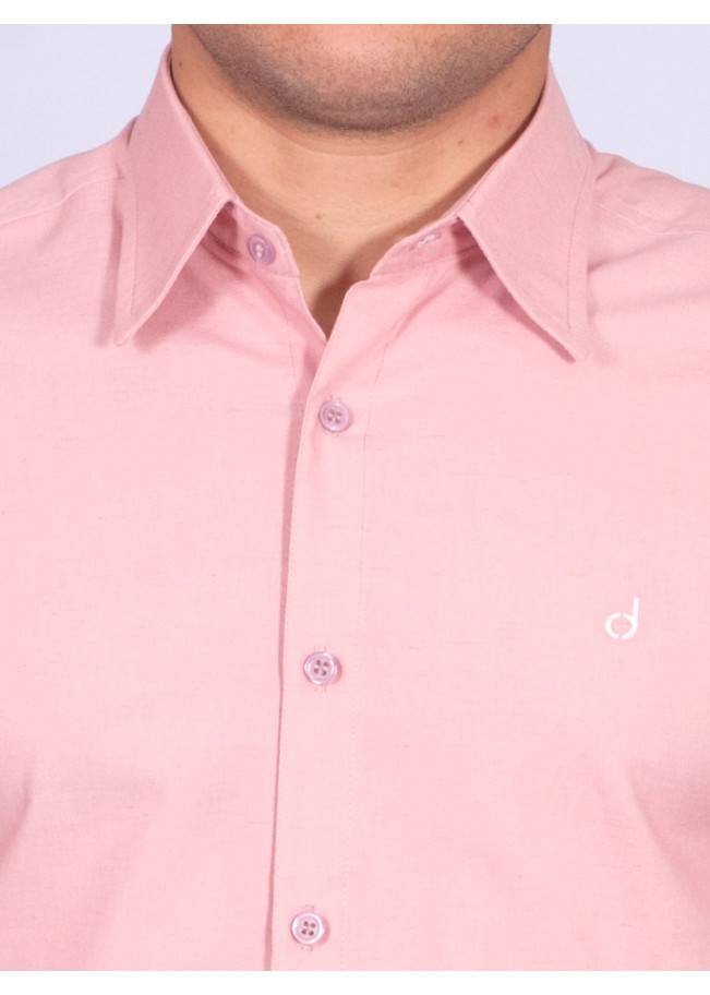 Camisa manga curta de linho misto nude