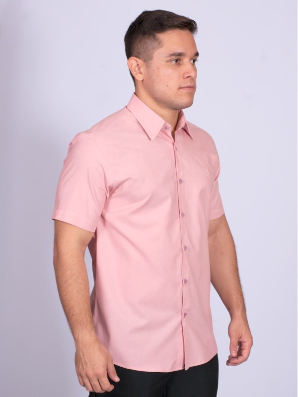 Camisa manga curta de linho misto nude Camisa manga curta de linho misto nude