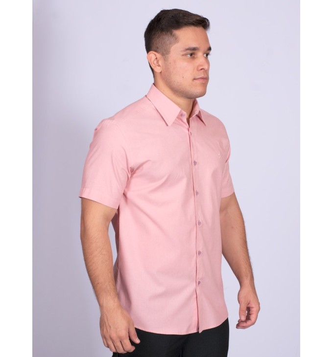 Camisa manga curta de linho misto nude