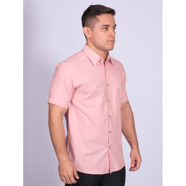 Camisa manga curta de linho misto nude