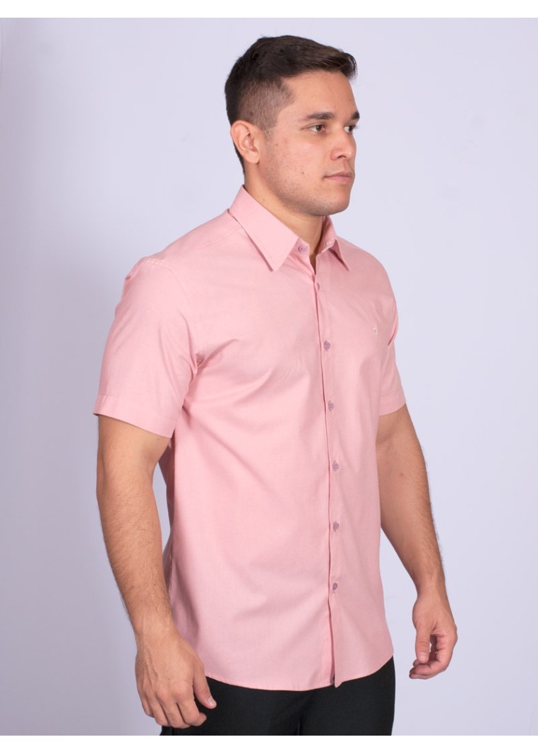 Camisa manga curta de linho misto nude