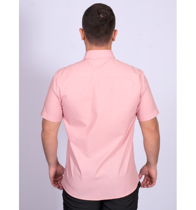 Camisa manga curta de linho misto nude