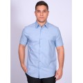 Camisa manga curta de linho misto azul claro Camisa manga curta de linho misto azul claro