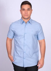 Camisa manga curta de linho misto azul claro